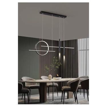 Imagem de Luminária pendente LED moderna e minimalista com brilho regulável de 10 a 100%, ideal para sala de jantar, ilha de cozinha, restaurante, escritório, bar de café e sala de estar (preta, 100 c