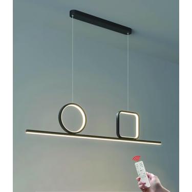 Imagem de Luminária pendente LED simples, luminária pendente circular quadrada, lustre para sala de jantar, regulável com controle remoto, luminária de teto para sala de estar, escritório ou mesa de j