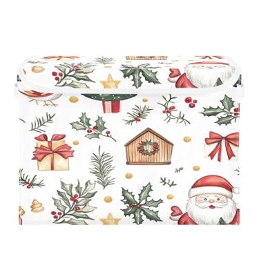 Imagem de SEHANY Linda caixa de armazenamento de Papai Noel de Natal com tampas e alças, organizador de cestas de armazenamento de tecido dobrável, caixas de armazenamento de cubos grandes para roupas, cobertor