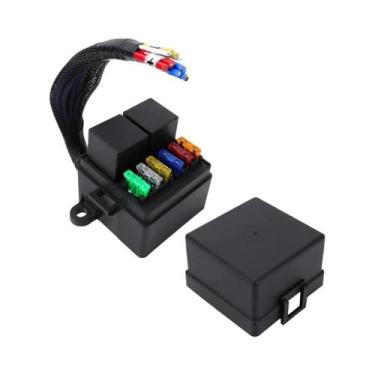 Imagem de Caixa De Fusíveis Automotiva 12V 6 Vias Com 2 Relés De 4 Pinos 80A E 6