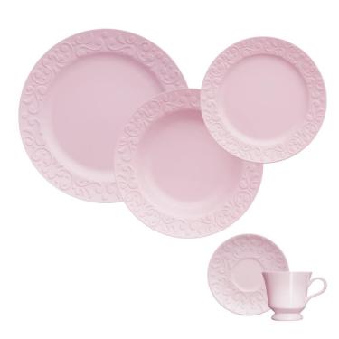 Imagem de Jogo Jantar Chá 30 Peças Rosa Tassel Germer Porcelanas