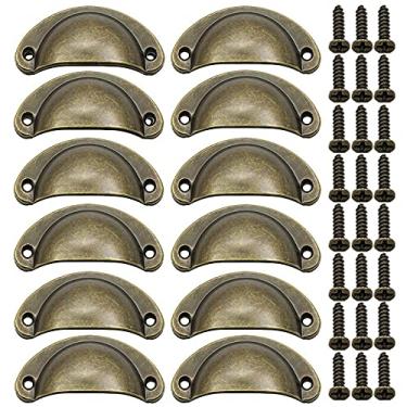 Imagem de Conjunto de 12 alças superfície clássicas retrô sem furacão alça antiga semicircular cobre espessado para gaveteiro armário sapatos e remédios 2088 Br