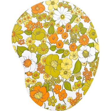 Imagem de Mouse Pad Ergonômico Gota Arte Floral Retro Amarelo Laranja