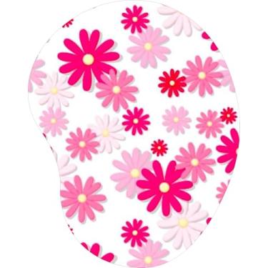 Imagem de Mouse Pad Ergonômico Gota Mini Margaridas Tons de Rosa Fundo Branco