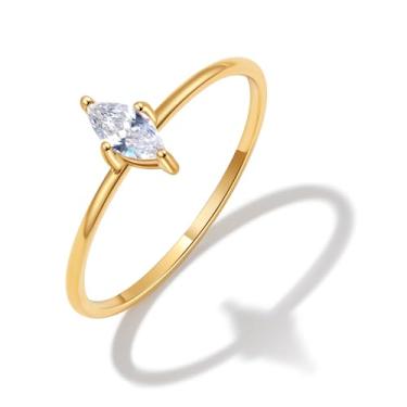 Imagem de BENIQUE Anéis de empilhamento delicados em ouro 18K para mulheres, pulseira fina de 1 mm com pequenas pedras de zircônia cúbica, aço inoxidável banhado a ouro não manchado, corte de coração de pera