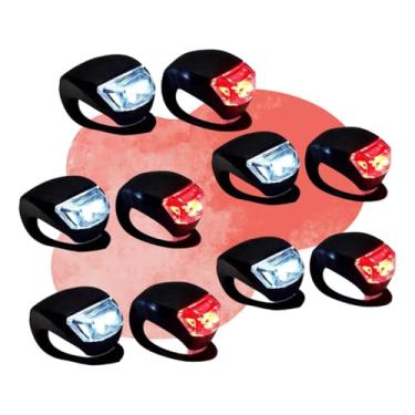 Imagem de Kit 5 Pares Sinalizador Pisca Silicone Lanterna Para Bike Traseira Dianteira 3 Modos Luz De Segurança Bicicleta Farol Led 2 Cores Par Cor Preto Iluminação Branco E Vermelho Bateria Inclusa