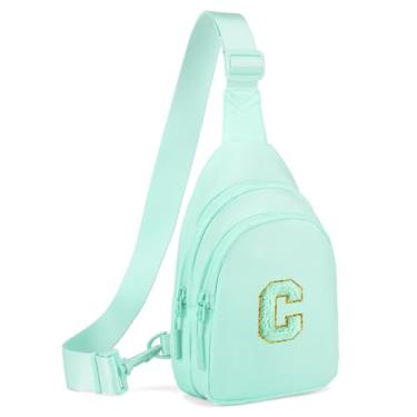 Imagem de Viverte Pequena bolsa tiracolo com inicial, pochete para meninas e mulheres, bolsa de peito fofa, bolsa cruzada, presente personalizado, Verde claro