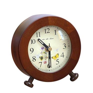 Imagem de Relógio de mesa chinês silencioso de madeira maciça simples e moderno relógio de mesa de arte bonito mini relógio de quartzo de cabeceira pequeno pêndulo