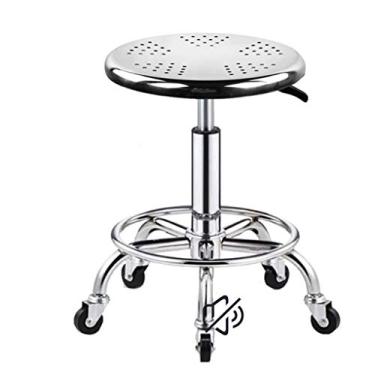 Imagem de Banco de bar giratório de altura ajustável com acabamento brilhante, banqueta de metal com almofada redonda com 5 rodas e pedal, elevador de gás 43-53 cm, suporte de carga 440 Ib (prata)