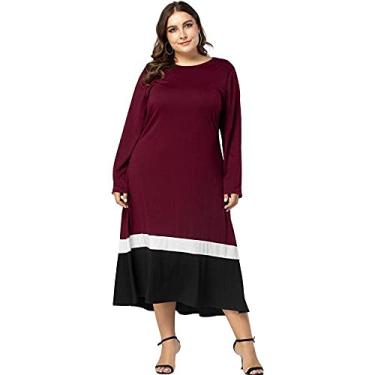 Imagem de 3FLQOOPP Vestidos largos de tamanho grande para mulheres escritório vestido casual grande roupas de manga comprida roupas femininas (vermelho 1X)