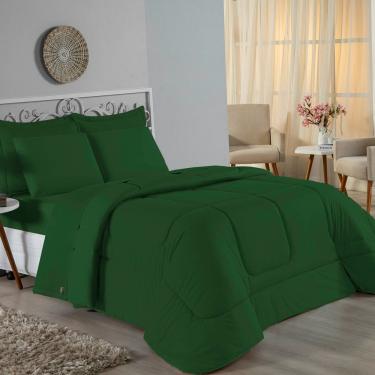 Imagem de Kit Edredom Dupla Face + Jogo De Lençol Queen Nobre 6 Peças Malha 100% Algodão - Verde-bandeira