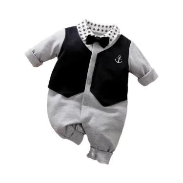 Imagem de Macacão De Bebê Menino Estilo Cavalheiro Manga Longa 100% Algodão Roup