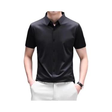 Imagem de Camisa Masculina Casual De Negócios De Manga Curta Em Cor Sólida Resis