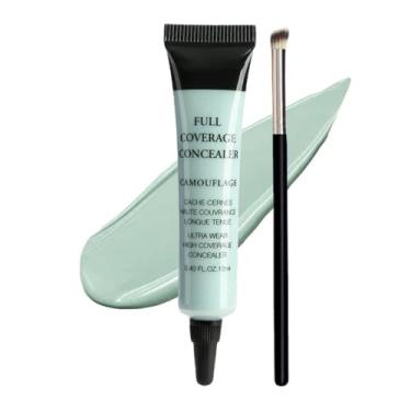 Imagem de Corretivo sob os olhos + pincel, corretivo clareador de cobertura total 24H para olheiras, linhas finas, creme corretor de cor antienvelhecimento - 11,8 ml (nº 03 verde + pincel)