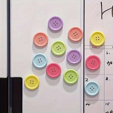 Imagem de 6 peças de ímãs de geladeira coloridos em forma de botão - Ímãs decorativos de resina ABS, armários e lava-louças - Design divertido (mistura, 6)
