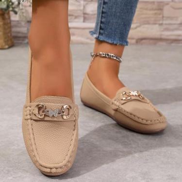 Imagem de Mocassim feminino com ajuste confortável de mola para dia dos namorados – Mocassins de condução sem cadarço com espuma viscoelástica, sola antiderrapante, larga, casual, Branco, 37