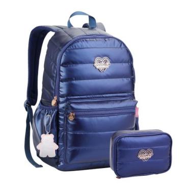 Imagem de Kit Mochila De Costas Lorena Queiroz Metalizada E Estojo Box Cor:Marin