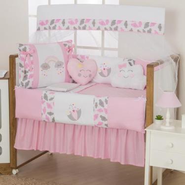 Imagem de Kit Protetor de Berço Lateral Arco Iris Rosa 11 peças Com Saia - Beatr