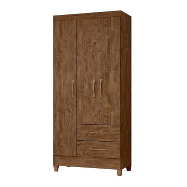 Imagem de Guarda Roupa Solteiro Quarto Pequeno 3 Portas 2 Gavetas Lima Castanho