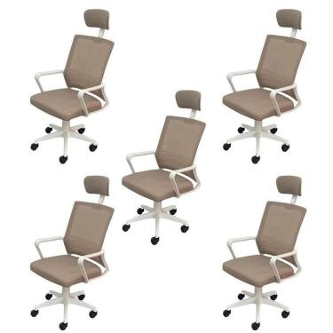 Imagem de Kit 4 Cadeiras para Escritório Presidente Lyon Alta em Tela Mesh Bege
