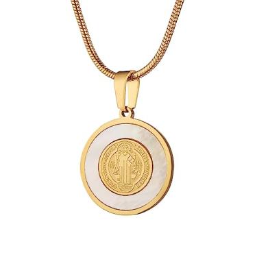 Imagem de STWTR Colar de medalha de São Bento de aço inoxidável, medalha de sacramento cristão, joia anti-mal, presentes católicos para homens e mulheres, Aço inoxidável