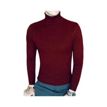 Imagem de Suéter Masculino Slim Fit De Gola Alta, Quente, Em Cor Sólida, Tricota