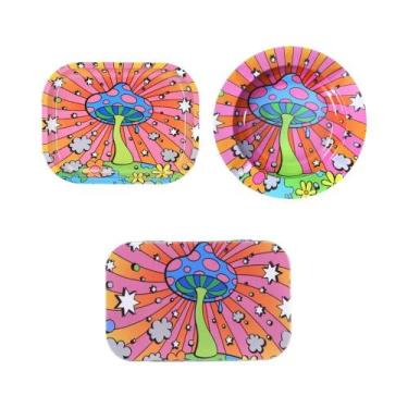 Imagem de Conjunto De Bandeja De Enrolar 18x14cm Com 3 Peças: Cinzeiro De Metal,