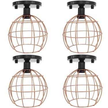 Imagem de 4 Lustres Teto Plafon Industrial Aramado Globo Cobre Rose Retrô Luminária Vintage Preto Agp Ilumini