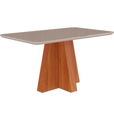 Imagem de Mesa Multiuso Cozinha Maitê c/ Tampo Madeirado c/ Vidro Canto Curvo 130X80cm Cinamomo/O...