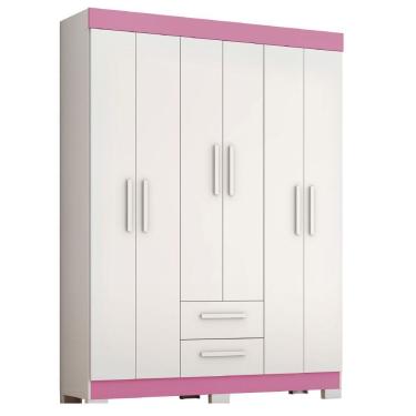 Imagem de Guarda Roupas Casal Juvenil 6 Portas 2 Gavetas Líbano Branco / Rosa Notável Branco/Ros