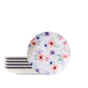 Imagem de Kit Prato Sobremesa Tramontina Floratta Porcelana Decorada 21cm 6 Peças Tramontina