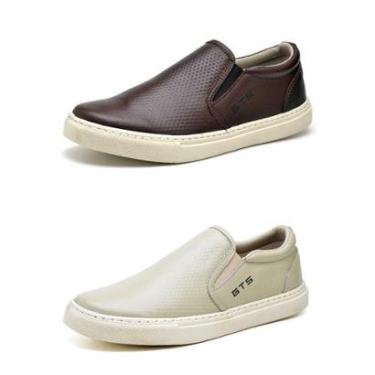 Imagem de Kit 02 Slip On Sapatênis de Couro sem Cadarço Confortável CSF Franca NS Maritimo Masculino-Masculino