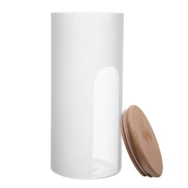 Imagem de Pote com Tampa de Bambu Frosted 10cm x 10cm x 23cm Vidro