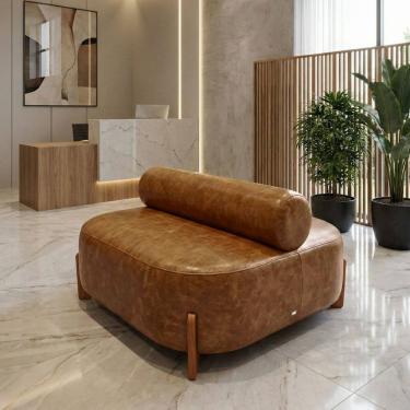 Imagem de Poltrona Ilha Recepção Corino Modena Ocre | Design Sofisticado Loja Consultório - Montanari`s Decor