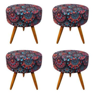Imagem de Puff Para Sala E Hall Redondo Mandala Vermelha 4 Itens