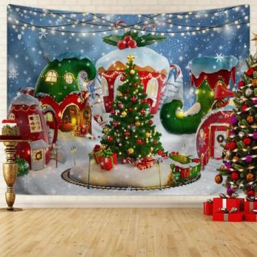Imagem de Tecido De Fundo Para Fotografia Com Cenário De Árvore De Natal E Neve 