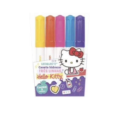 Imagem de Caneta Hidrocor 3 Linhas Hello Kitty Estojo com 5 Cores Leo&Leo Leonor