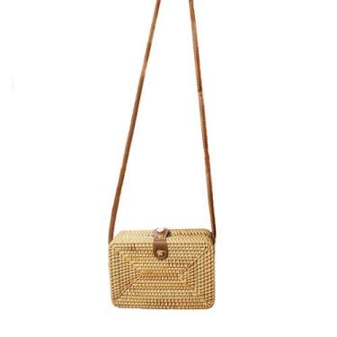 Imagem de Bolsa De Bambu Mão Com Alça Fixa Para Verão Praia Piscina Feminina Peq