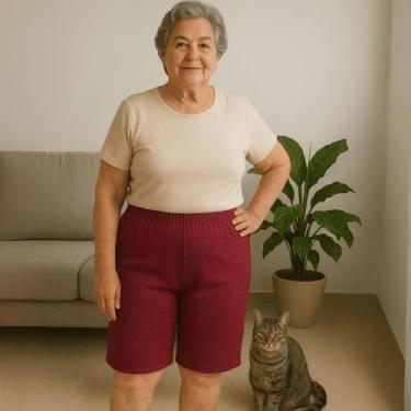 Imagem de Bermuda Plus Size Gorgurão Feminina Senhora Básica Lisa - Felicity, Vi