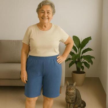 Imagem de Bermuda Plus Size Gorgurão Feminina Senhora Básica Lisa - Felicity, Az