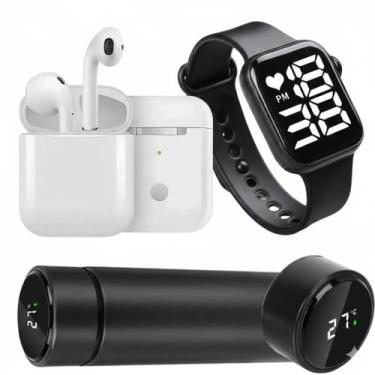 Imagem de Kit Esportivo Completo Fone Bluetooth, Garrafa Térmica LED 500ml e Rel