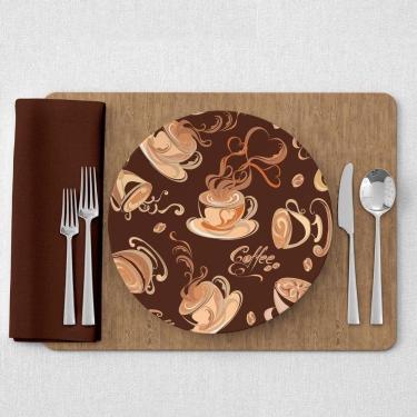 Imagem de Capa De Sousplat Estampado Com Guardanapos Mesa Posta Jogo Americano 06 Lugares Café Tabaco