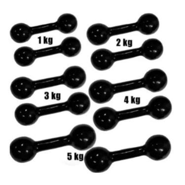 Imagem de Kit 5 Pares Halteres Emborrachados Pesos 1kg, 2kg, 3kg, 4kg e 5kg-Unissex