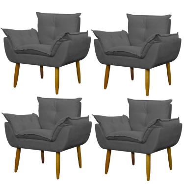 Imagem de Kit 4 Poltronas Opala Para Descanso Suede Cinza Herrero