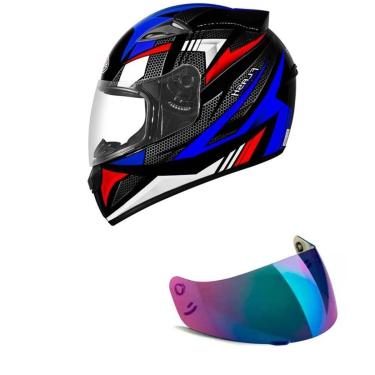 Imagem de Capacete Ebf New Spark Flash Azul e Vermelho Mais Viseira Camaleão Cor:;Tamanho:58;Gênero:Masculino-Masculino