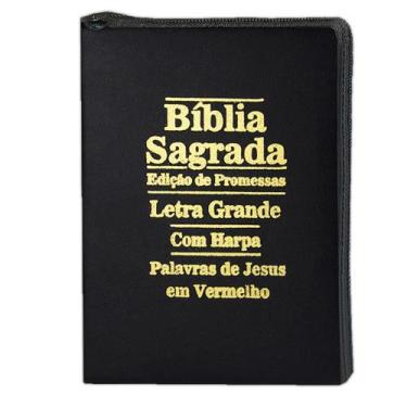 Imagem de Bíblia Sagrada Preta Letra Grande Zíper Harpa Cristã para Leitura Conf
