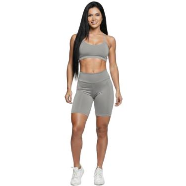 Imagem de Conjunto Top Alça Fina e Bermudinha Suplex Bella Fiore Roupa Para Academia Fitness Musc...