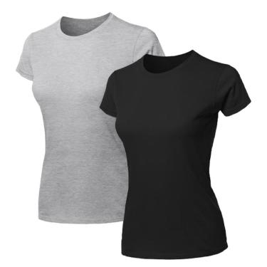 Imagem de Kit 2 Blusa Feminina Camiseta Lisa Básica Algodão Camisa Baby Look Blusas-Feminino
