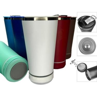 Imagem de Copo Termico 420ml Caixa Som Bluetooth Tampa Abridor Cerveja copo carn