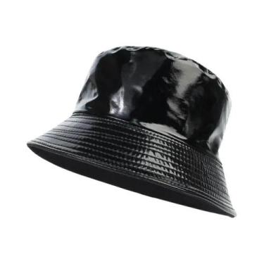 Imagem de Chapéu Bucket Unissex Impermeável De Couro PU Estilo Hip-Hop Brilhante